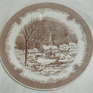 SWISS LANDSCAPE Brown Transferware Dinner Plate Italy Winter Scene Vintage Decor